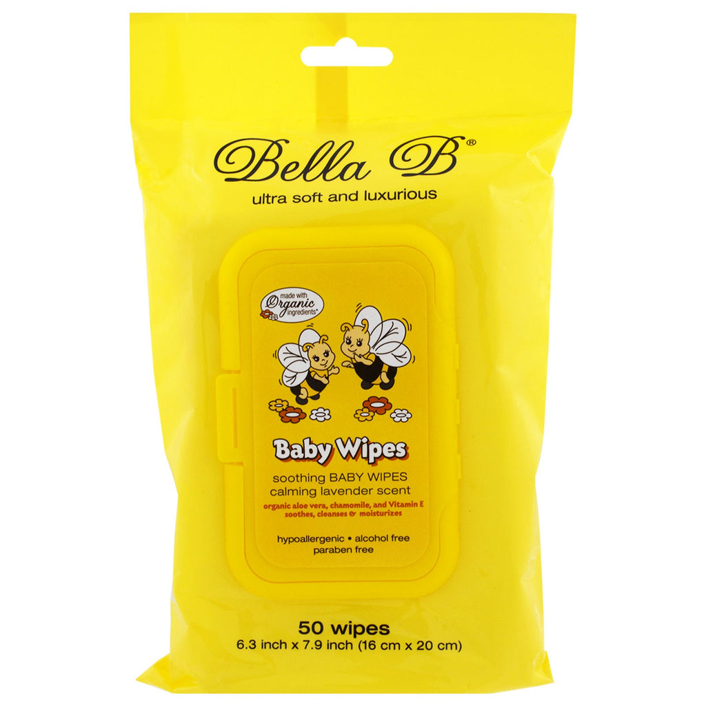 Bella B, Chusteczki dla niemowląt, Uspokajający zapach lawendy, 50 chusteczek - 6,3 cala X 7,9 cala