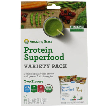 Amazing Grass, Protein Superfood Variety Pack, Two Flavors, Chocolate Peanut Butter & Pure Vanilla, 2 Packets