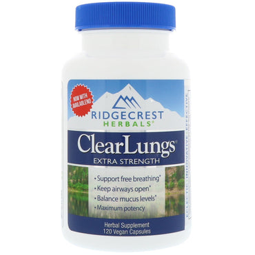 RidgeCrest Herbals, ClearLungs, Extra Fort, 120 capsules végétaliennes