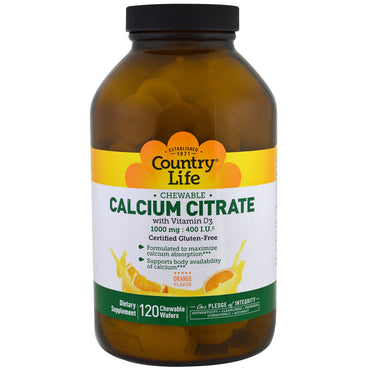 Country Life, Citrate de Calcium, Saveur Orange, 120 Gaufrettes à Croquer
