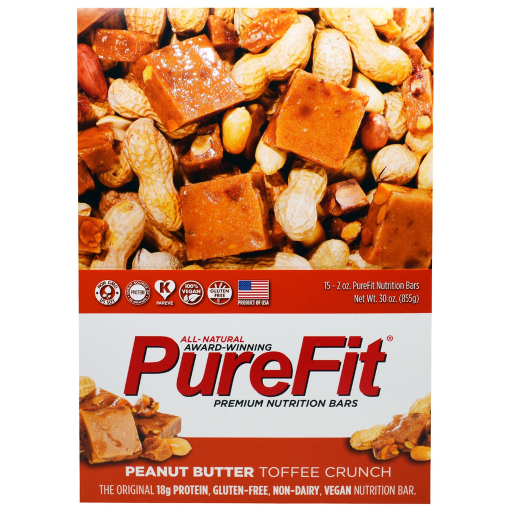 PureFit Bars חטיפי תזונה פרימיום טופי קראנץ' חמאת בוטנים 15 ברים 2 אונקיות (57 גרם) כל אחד