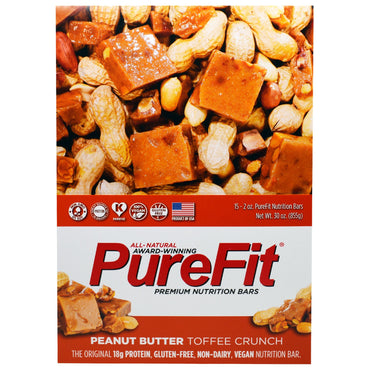 PureFit Bars Barras Nutricionais Premium Manteiga de Amendoim Toffee Crunch 15 Barras 2 onças (57 g) Cada