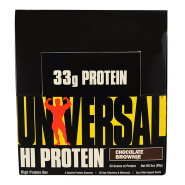 Universal Nutrition Hi Protein Bar Brownie au chocolat 16 barres 3 oz (85 g) chacune