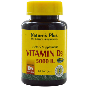 Nature's Plus, vitamina D3, 5000 UI, 60 cápsulas blandas