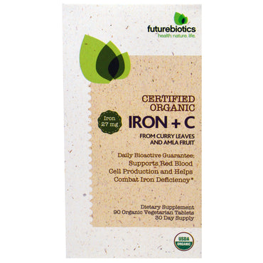 Futurebiotics, ferro certificado + c, 90 comprimidos vegetais