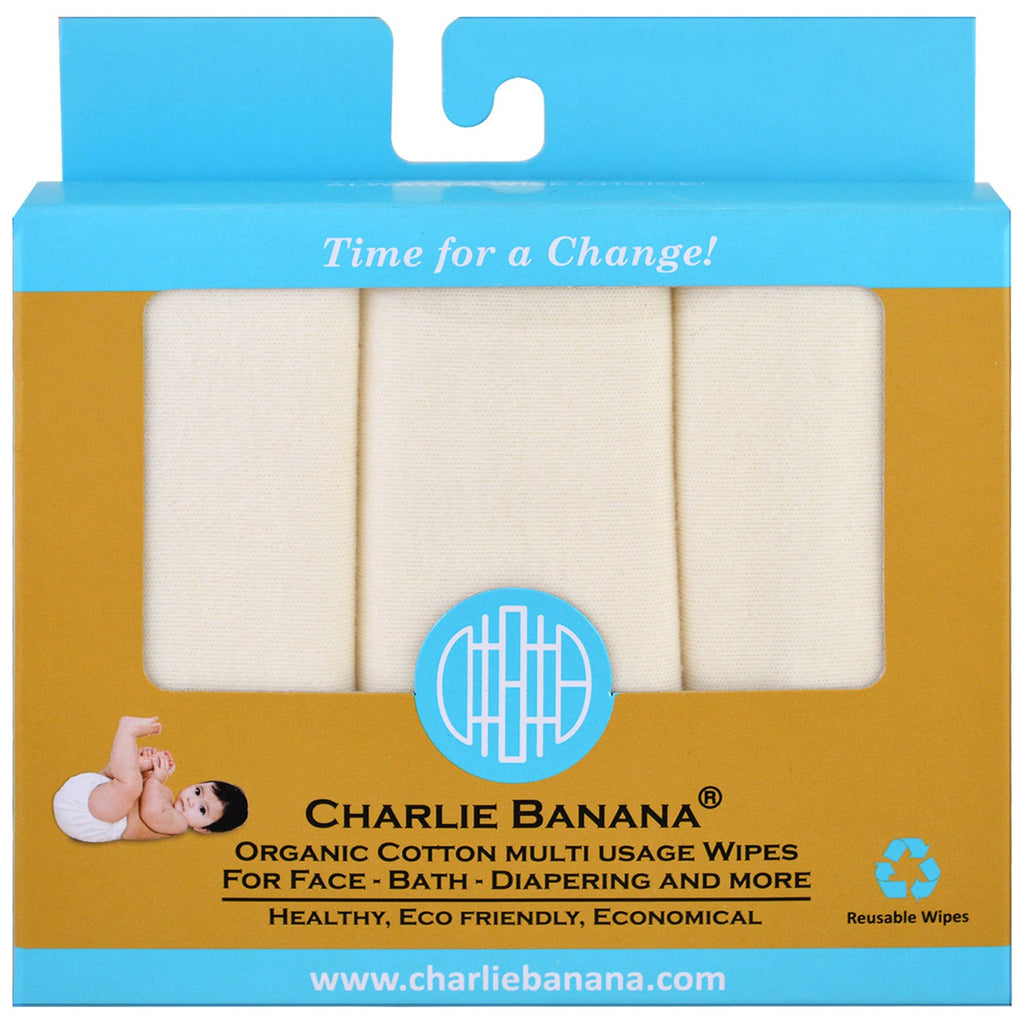 Charlie Banana, Lingettes multi-usages en coton, 10 lingettes réutilisables