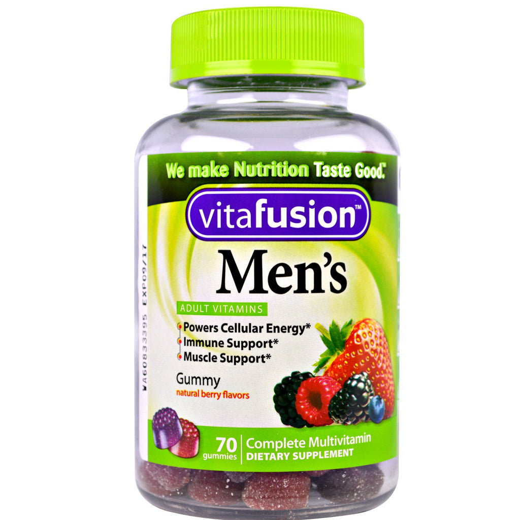 VitaFusion, komplett multivitamin för män, naturliga bärsmaker, 70 gummiarter