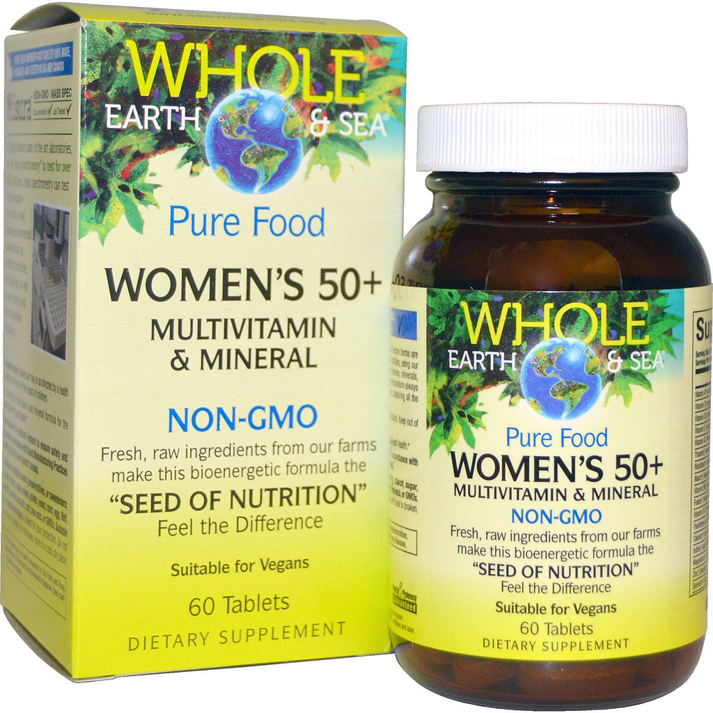 Naturlige faktorer, hele jorden og havet, multivitamin og mineral for kvinner 50+, 60 tabletter