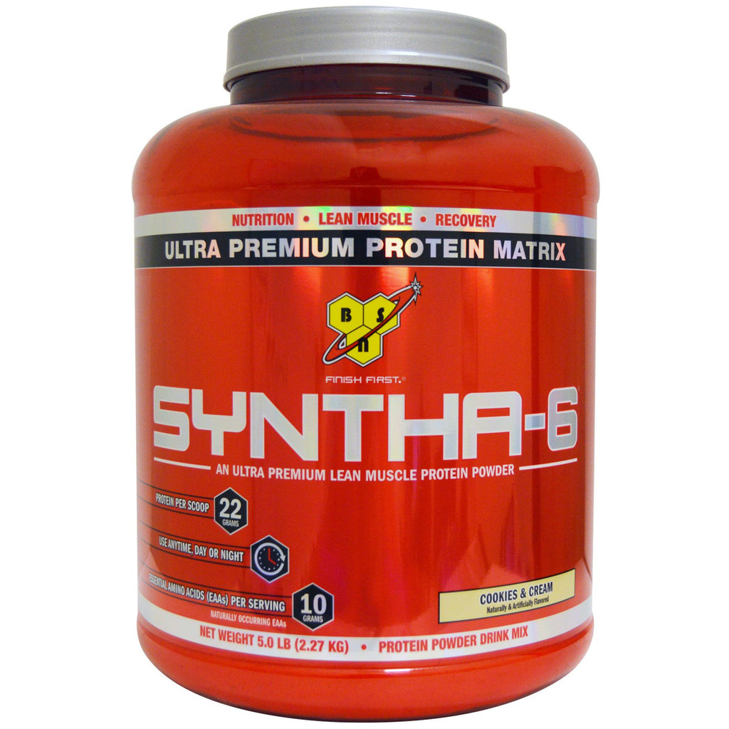 BSN, Syntha-6, mélange pour boisson protéinée en poudre, biscuits et crème, 5,0 lb (2,27 kg)