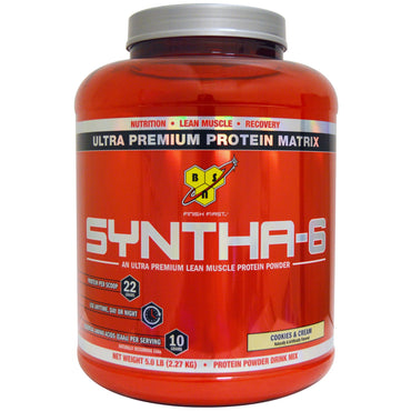 BSN, Syntha-6, mezcla para bebida de proteína en polvo, galletas y crema, 5,0 lb (2,27 kg)