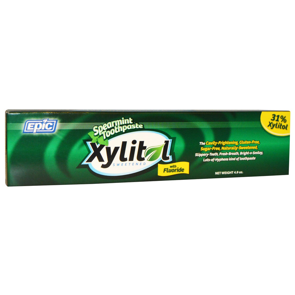 Epic Dental, xylitol gezoet, groene munttandpasta met fluoride, 4,9 oz