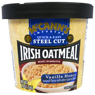 McCann's Irish Oatmeal, corte de acero fácil y rápido, miel de vainilla, 54 g (1,9 oz)