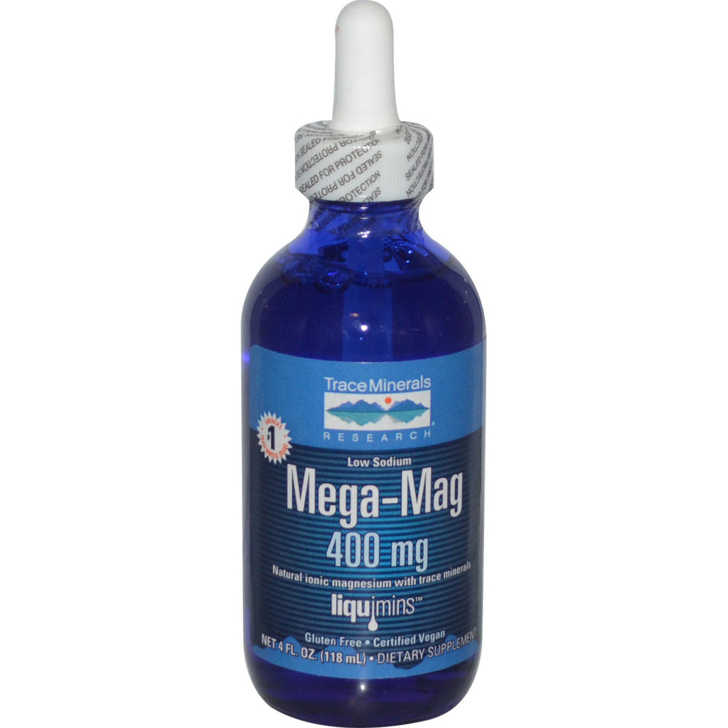 Spormineralforskning, Mega-Mag, naturlig ionisk magnesium med spormineraler, 400 mg, 4 fl oz (118 ml)