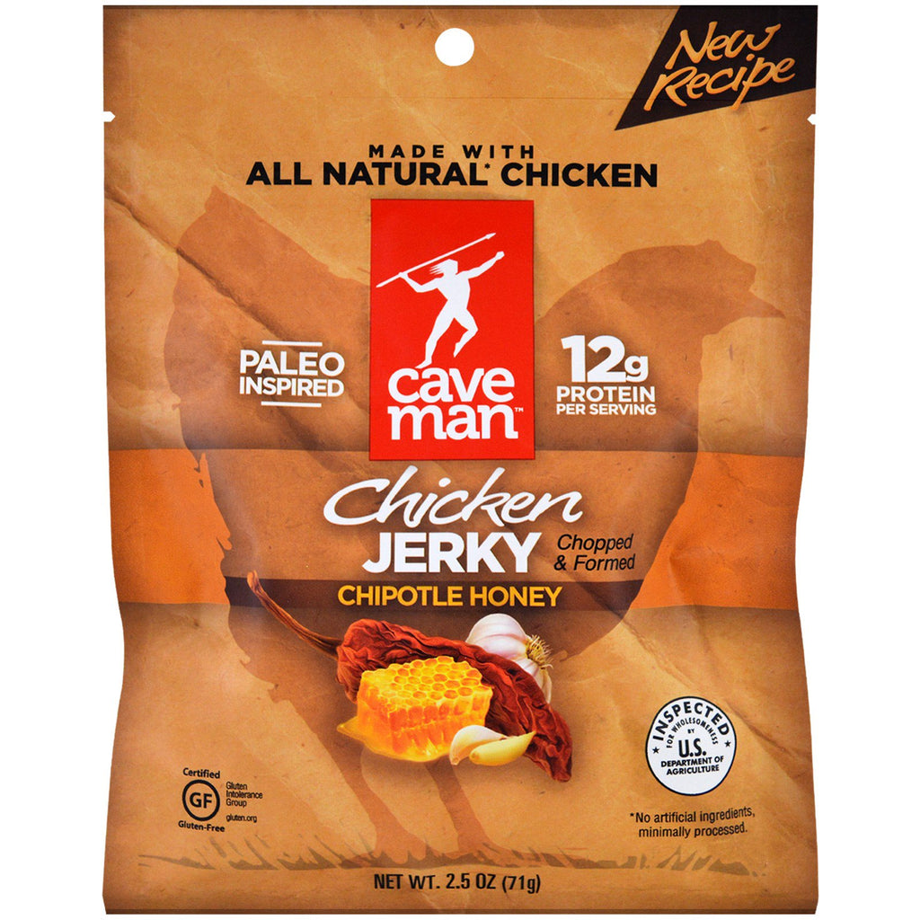 Caveman Foods, ג'רקי, עוף דבש צ'יפוטלה, 2.5 אונקיות (71 גרם)