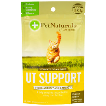 Pet Naturals of Vermont, UT-støtte med tranebær og D-mannose, for katter, 60 tygger, 2,65 oz (75 g)