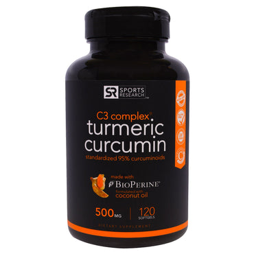 Sports Research, Curcumine de curcuma, Complexe C3, 500 mg, 120 gélules