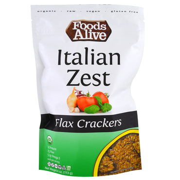 Foods Alive, craquelins au lin, zeste italien, 4 oz (113 g)