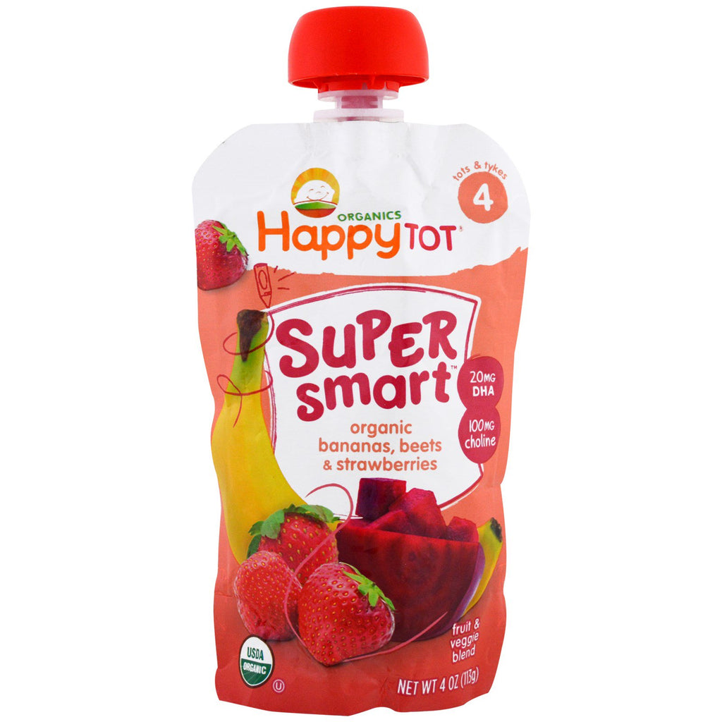 Nurture Inc. (Happy Baby) Happy Tot Stage 4 Super Smart Fruit & Veggie Blend  Bananas Beets & Strawberries 4 oz (113 g)