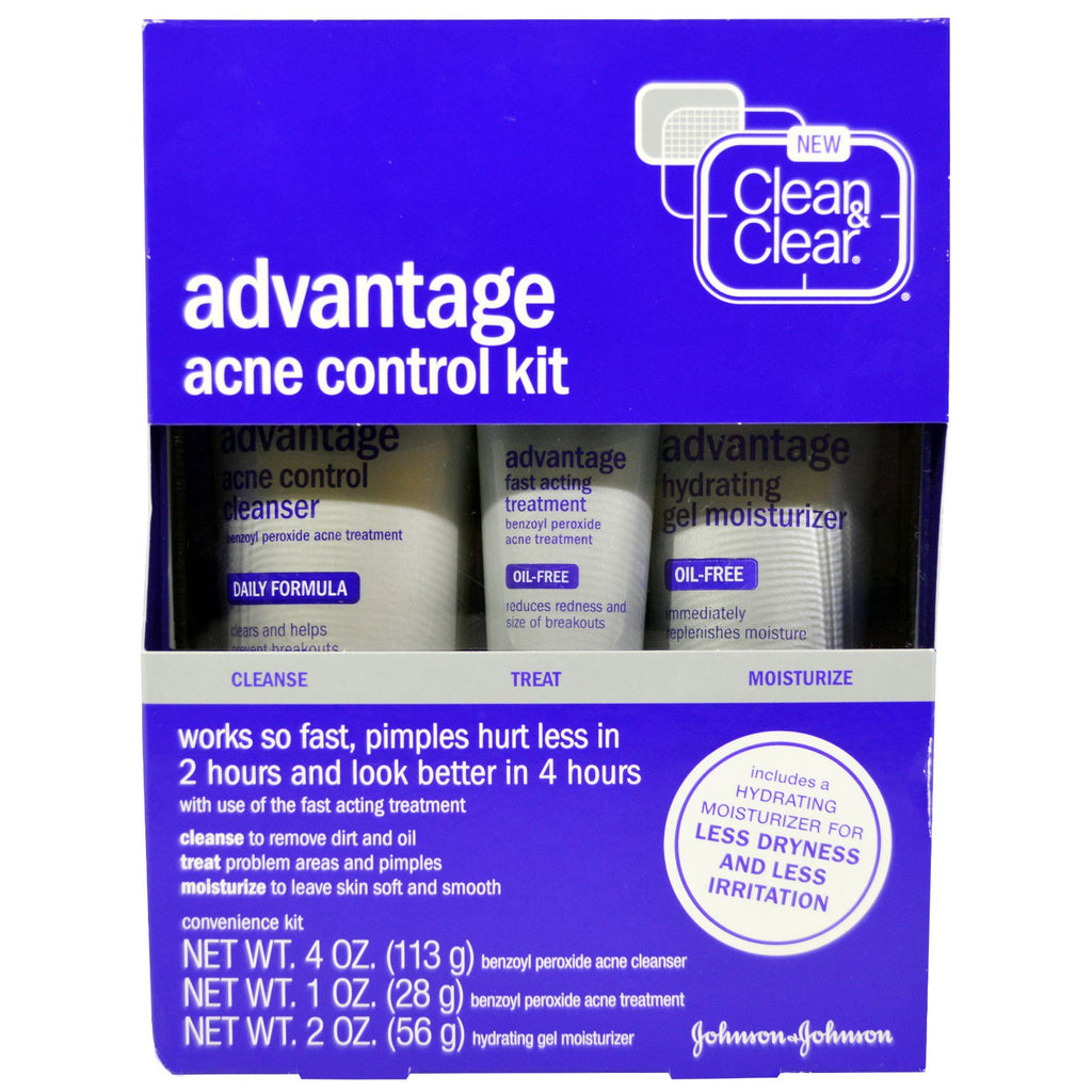 Clean & clear, avantaj kit de control al acneei, kit de 3 piese