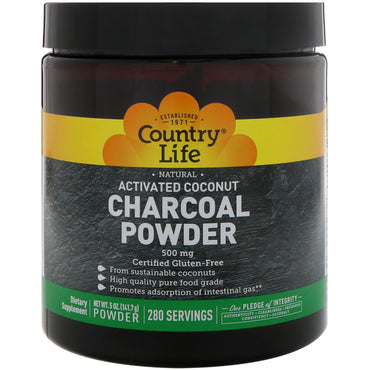 Country Life, Natural, Activated Coconut Charcoal Powder, 500 mg, 5 oz (141.7 g)