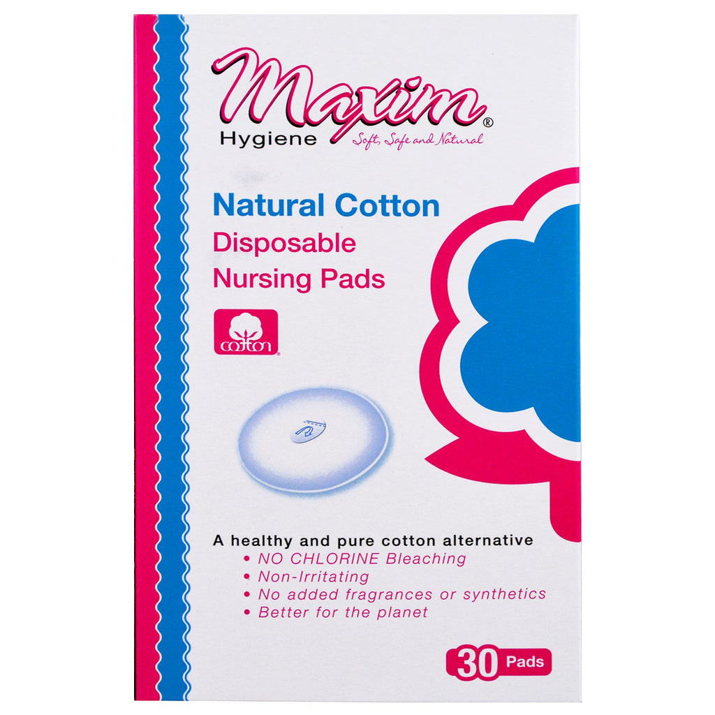 Maxim Hygiene Products, Algodón natural, discos absorbentes de lactancia desechables, 30 discos absorbentes