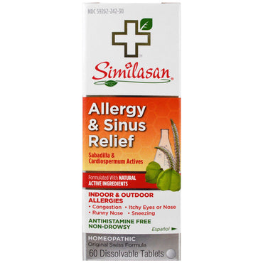 Similasan, alívio de alergia e sinusite, ativos de sabadilla e cardiospermum, 60 comprimidos solúveis