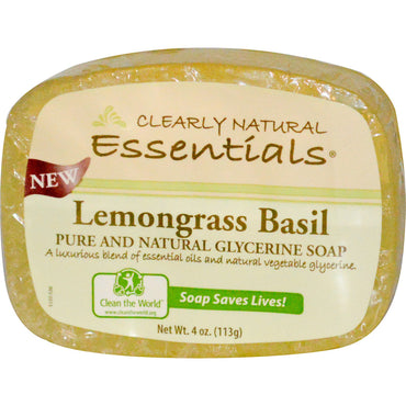 Clearly Natural, Essentials, jabón de glicerina pura y natural, limoncillo y albahaca, 4 oz (113 g)