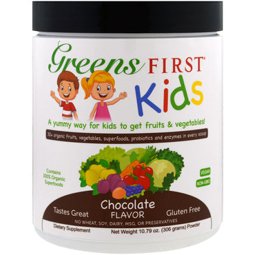 Greens First, Kids, Koktajl przeciwutleniający Superfood, Czekolada, 10,79 uncji (306 g)