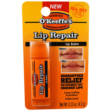 O'Keeffe's, Réparation des lèvres, sans saveur, 0,15 oz (4,2 g)