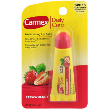 Carmex, مرطب الشفاه للعناية اليومية، الفراولة، عامل حماية من الشمس 15، 0.35 أونصة (10 جم)
