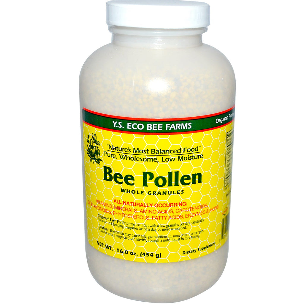 YS Eco Bee Farms, pyłek pszczeli, całe granulki, 16,0 uncji (453 g)