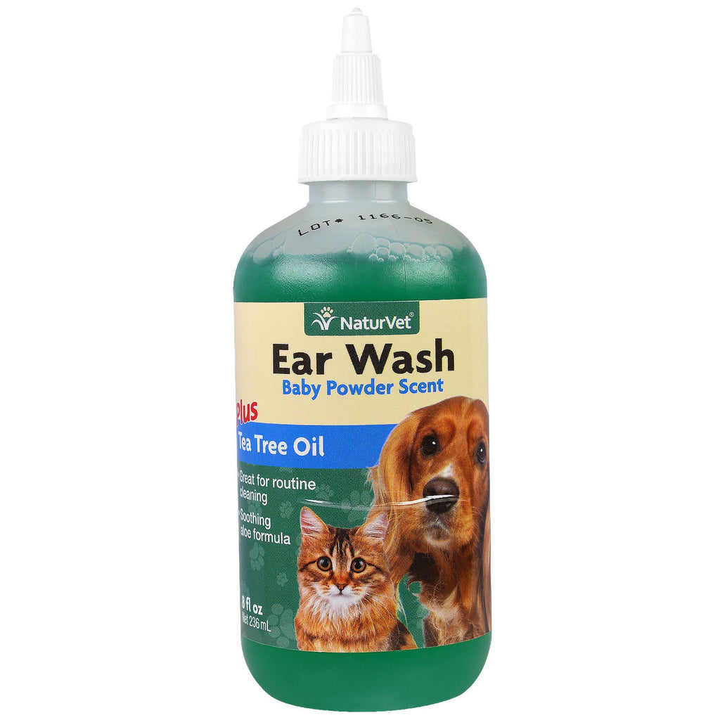 NaturVet, Ear Wash Plus Tea Tree Oil, กลิ่นแป้งเด็ก, 8 fl oz (236 ml)