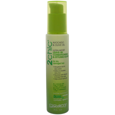 Giovanni, 2chic, Ultra-Moist Leave-In Conditioning & Styling Elixir, Avocado & Olive Oil, 4 fl oz (118 ml)