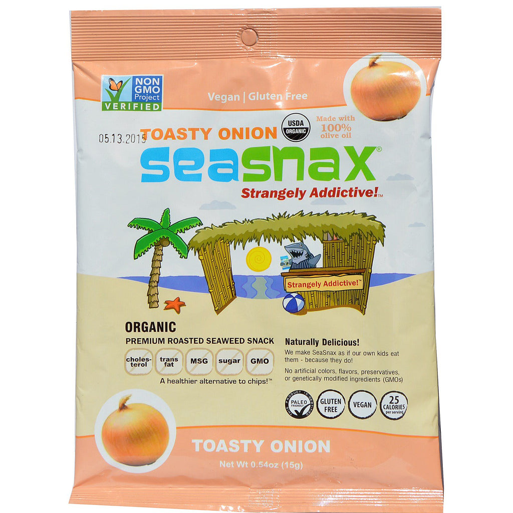 SeaSnax, Przekąska Premium z pieczonych wodorostów, prażona cebula, 0,54 uncji (15 g)