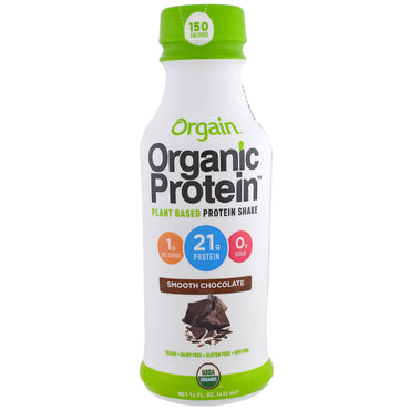Orgain, Shake de Proteína à Base de Plantas, Sabor Suave de Chocolate, 414 ml (14 fl oz)