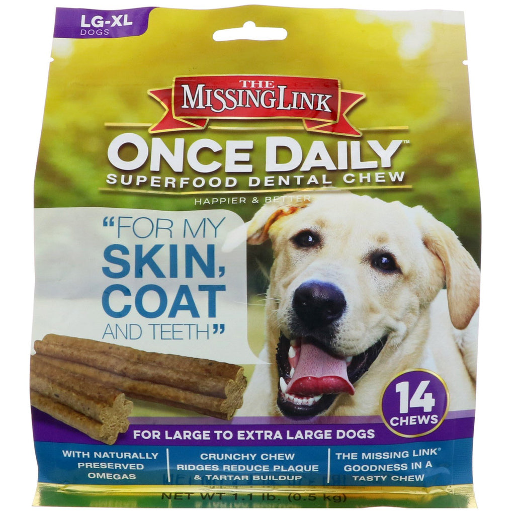 The Missing Link, Once Daily, Superfood Dental Chew, Skin, Coat, Teeth, For Large To Extra Large Dogs, 14 Chews, 1.1 lb (0.5 kg)