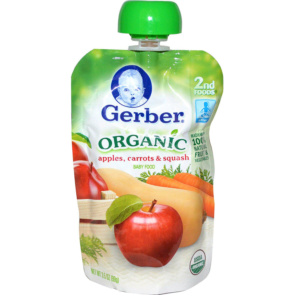 Gerber 2nd Foods Aliments pour bébés Pommes, Carottes et Courges 3,5 oz (99 g)
