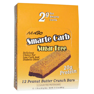 NuGo Nutrition, Smarte Carb Sukkerfri, Peanut Butter Crunch Bars, 12 -1,76 oz (50 g) barer
