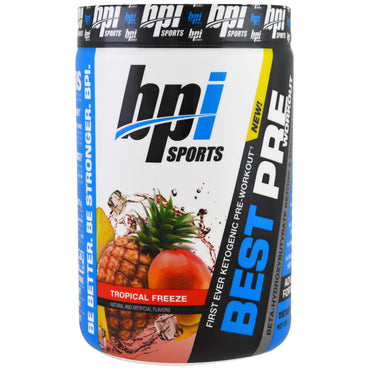 BPI Sports, Cel mai bun pre-antrenament, beta-hidroxibutirat cetonă și formulă energetică, Tropical Freeze, 11,11 oz (315 g)