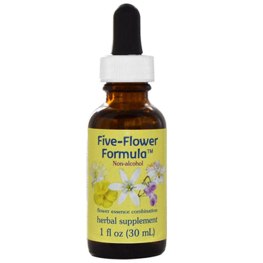 Flower Essence Services, Five-Flower Formula, Flower Essence Combination, Ikke-alkohol, 1 fl oz (30 ml)