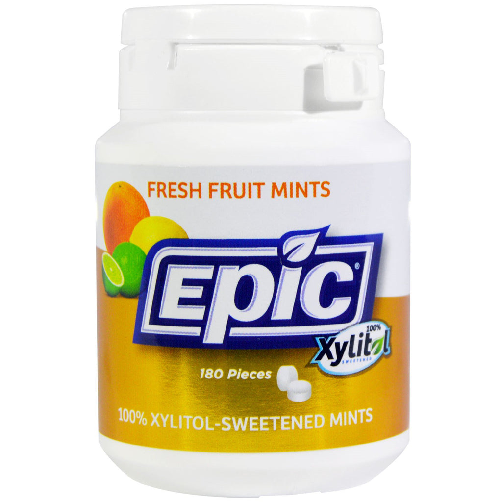Epic Dental 100% ksylitol słodzone świeżymi owocami miętówek 180 sztuk