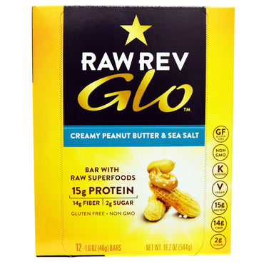 Raw Revolution, Glo, 크리미 땅콩 버터 & 바다 소금, 바 12개, 각 1.6oz(46g)