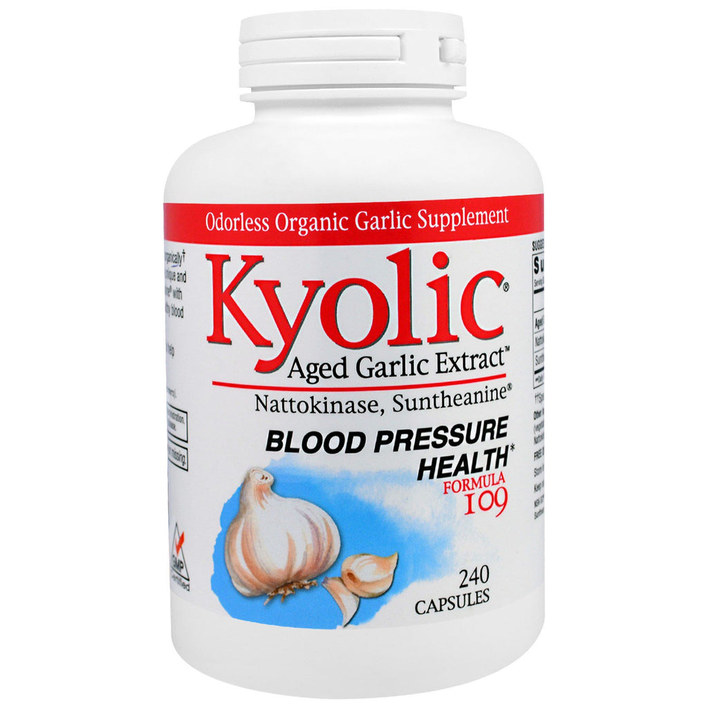 Wakunaga - kyolic, extrato de alho envelhecido, saúde da pressão arterial, fórmula 109, 240 cápsulas