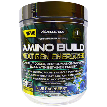 Muscletech, Amino Build Next Gen BCAA Formel Med Betain Energized, Blue Raspberry, 9,96 oz (282 g)