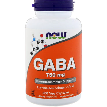 Now Foods, GABA, 750 mg, 200 cápsulas vegetales