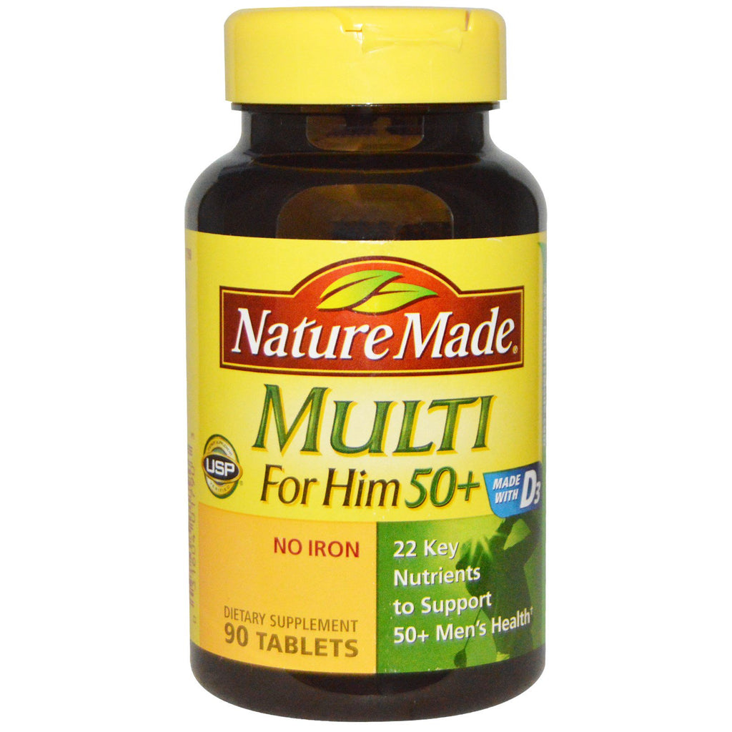 Nature Made, Multi For Him 50+, Sin hierro, 90 tabletas