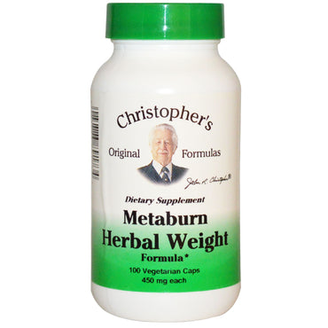 Fórmulas Originais de Christopher, Fórmula de Peso Herbal Metaburn, 450 mg, 100 Cápsulas Vegetais