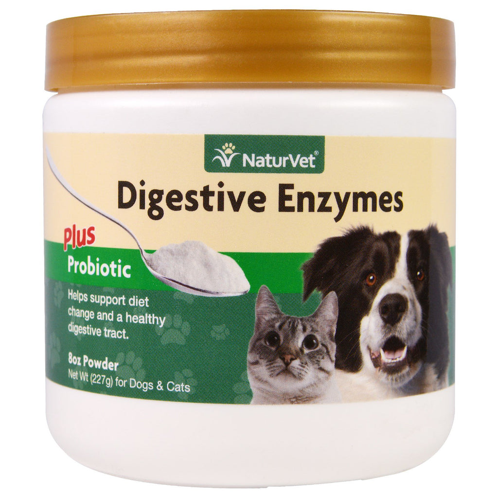 NaturVet, Digestive Enzymes Plus Probiotic, til hunde og katte, pulver, 8 oz (227 g)