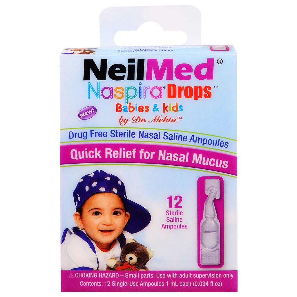 NeilMed Naspira Drops babyer og barn 12 sterile saltvannsampuller 0,034 fl oz (1 ml) hver