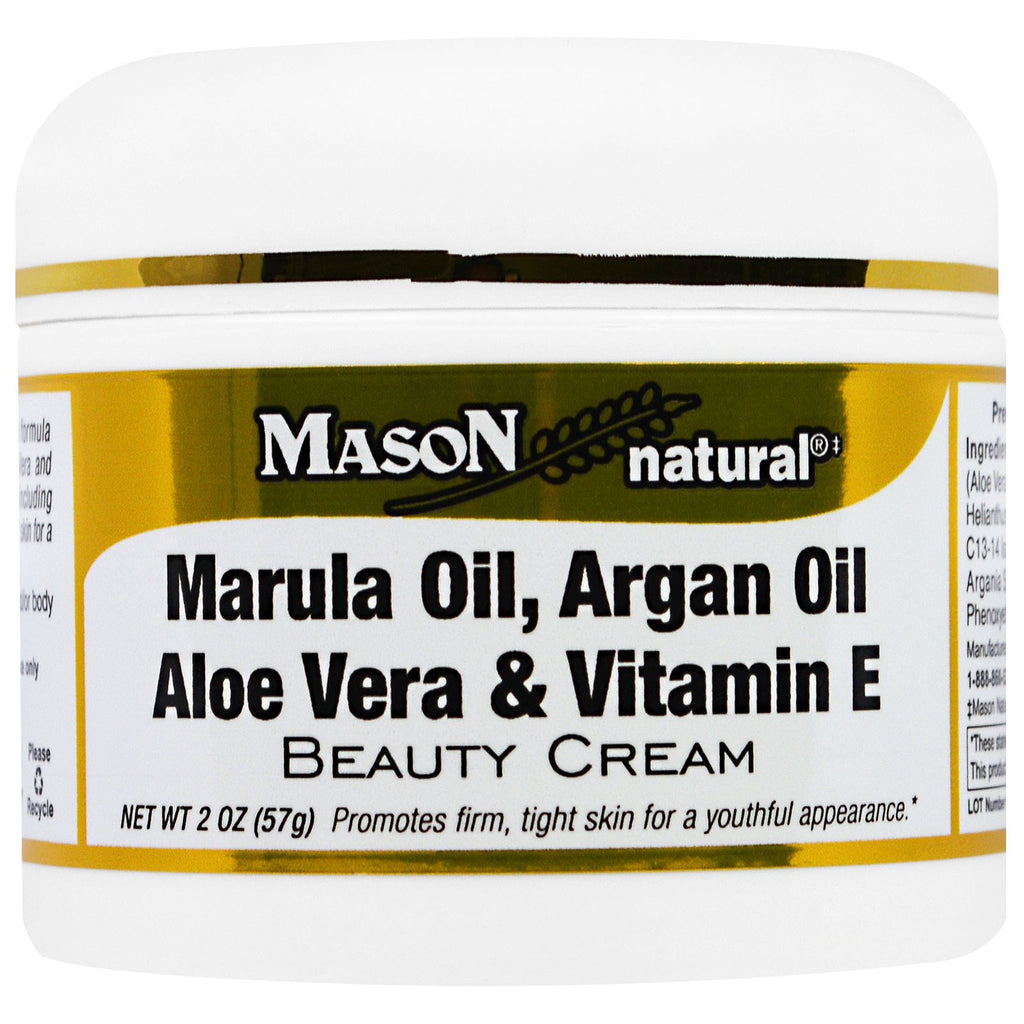 Mason Natural, Marula Oil, Argan Oil Aloe Vera & Vitamin E Beauty Cream, 2 ออนซ์ (57 กรัม)
